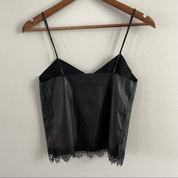 Bershka | Black Vegan Faux Leather Lace Trim Camisole Tank Cami Top Spaghetti XS - Picture 7 of 8